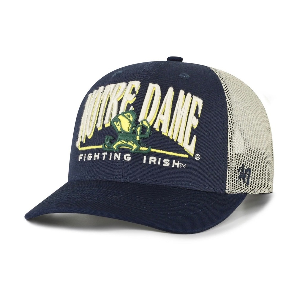 47 Brand Notre Dame Fighting Irish Trucker Hat Navy Blue Tan Snapback NWT